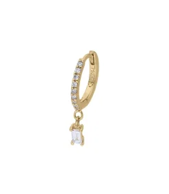Online Creole Or Jaune Demi-Pavee Diamants Et 1 Diamant Baguette Femme Boucles D'Oreilles