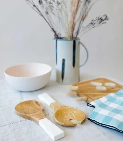 Sale Grands Couvert De Service En Bois De Manguier Et Email Blanc Ustensiles & Accessoires