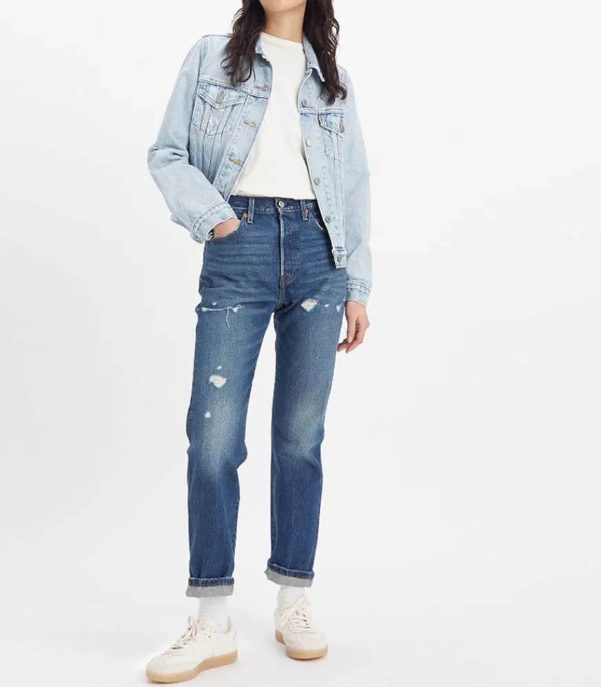 Discount Jean 501® Original Destructed Dark Indigo Femme Bas