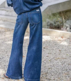 Outlet Jean Nadia Palazzo Over Destroy Bleu Femme Bas