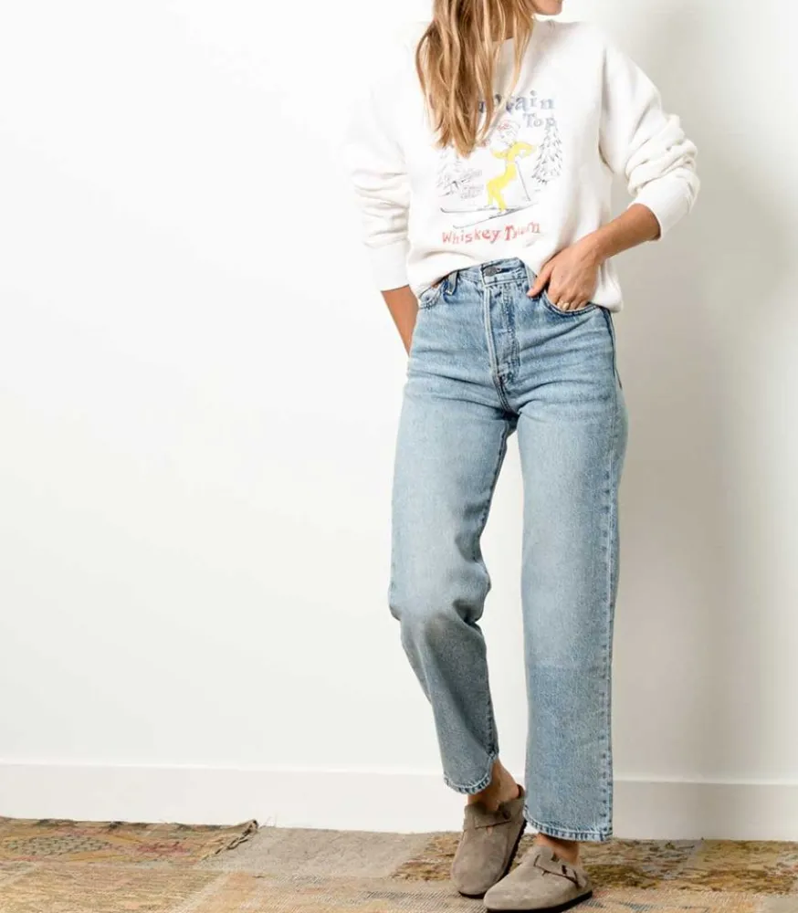 New Jean Ribcage Straight Ankle Middle Road Femme Bas