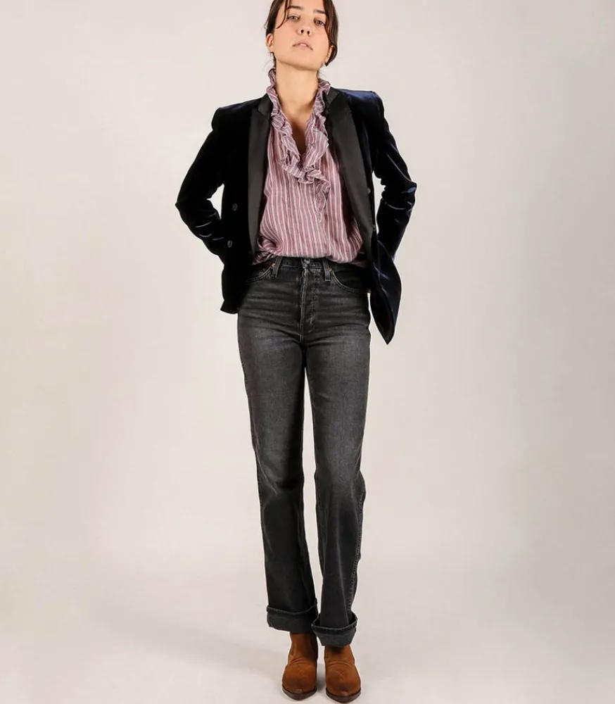 Hot Jean 90S High Rise Loose Faded Coal Femme Bas