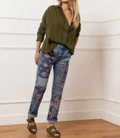 Discount Jean Straight All-Over Floral Patchwork Femme Bas