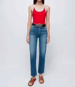 Hot Jean Western Blue 70S Stovepipe Femme Bas