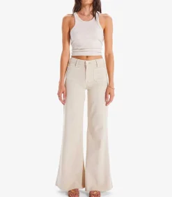 Jean Wideleg The Patch Pocket Roller Fray Chalk Tapioca Femme Bas