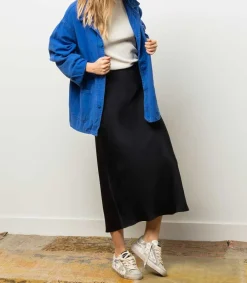 Sale Jupe Longue Bar En Soie Noire Femme Bas