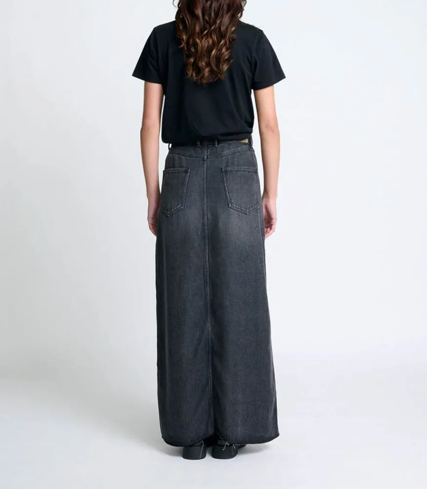 Outlet Jupe Longue En Denim Goya Carbone Wash Femme Bas