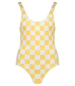 New Maillot De Bain Une Piece Pamela Damier Jaune/Blanc Femme Maillots De Bain