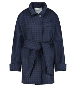 Manteau Court Ceinture Carter En Laine Noir/Bleu Femme Manteaux & Vestes