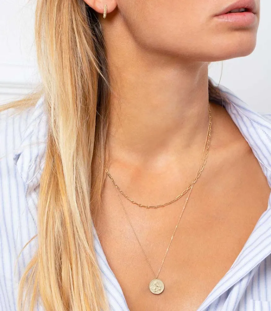 Mini Creole Multi-Pics Or Jaune Et Diamants Femme Boucles D'Oreilles