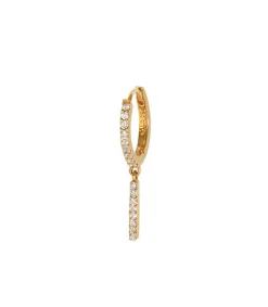 Hot Mini Creole Semi Pavee Or Jaune Et Barette Diamants Femme Boucles D'Oreilles