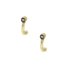 Hot Mini Creoles Ouvertes Terry Argent Noirci Et Diamants Femme Boucles D'Oreilles
