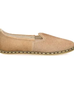 New Mocassins Classique Cuir A Poils Beige Femme Mocassins