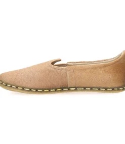 New Mocassins Classique Cuir A Poils Beige Femme Mocassins
