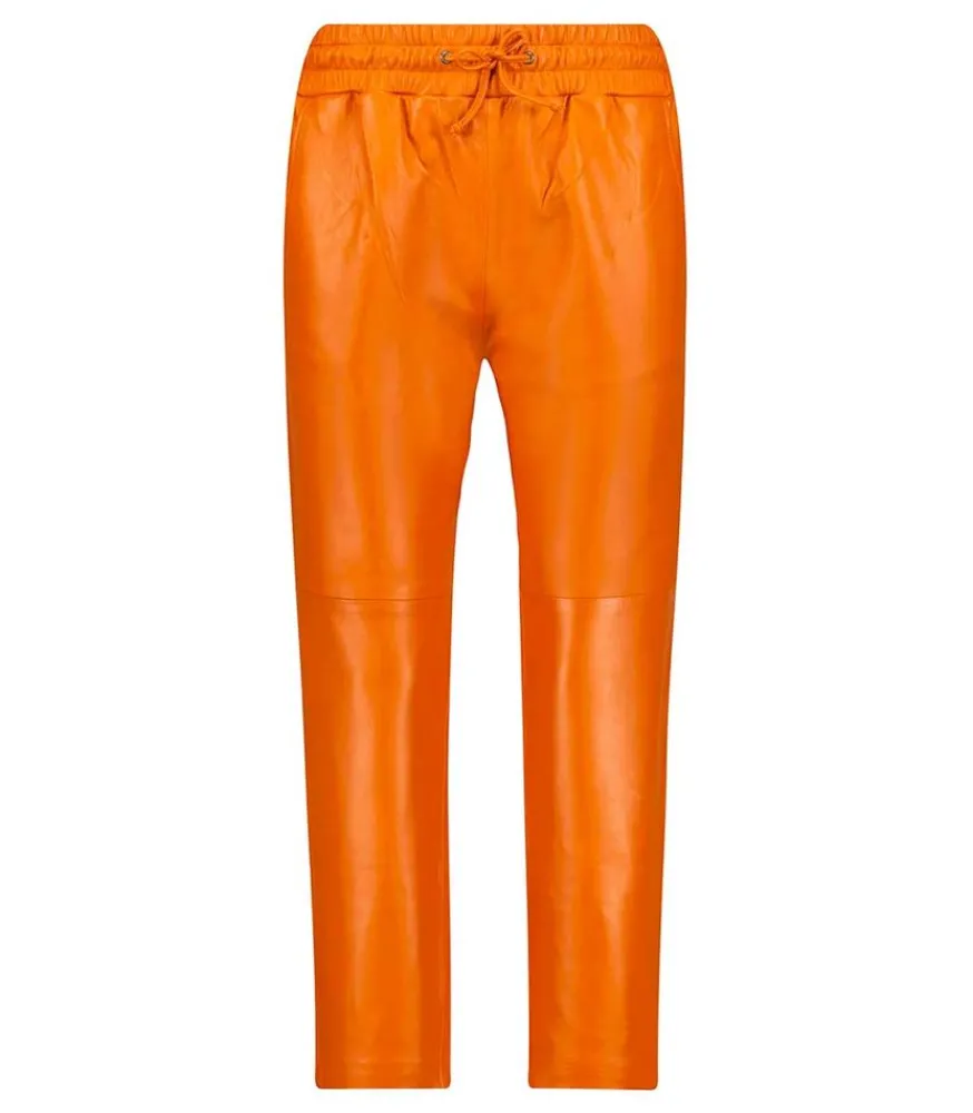 Outlet Pantalon En Cuir Orange Femme Bas