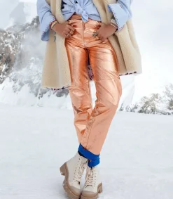 New Pantalon En Cuir Rose Gold Femme Bas