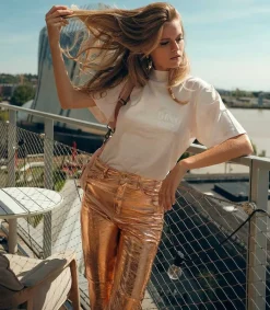 New Pantalon En Cuir Rose Gold Femme Bas