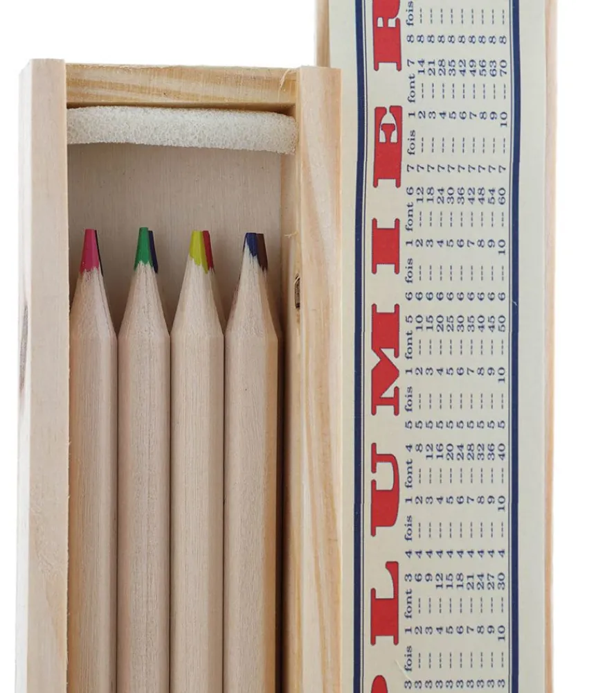 Outlet Plumier Bois 8 Crayons De Couleur Petite Papeterie