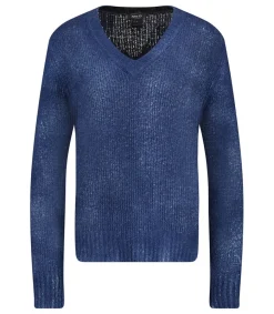 Pull En Maille Col V Blue Navy Femme Mailles & Sweats