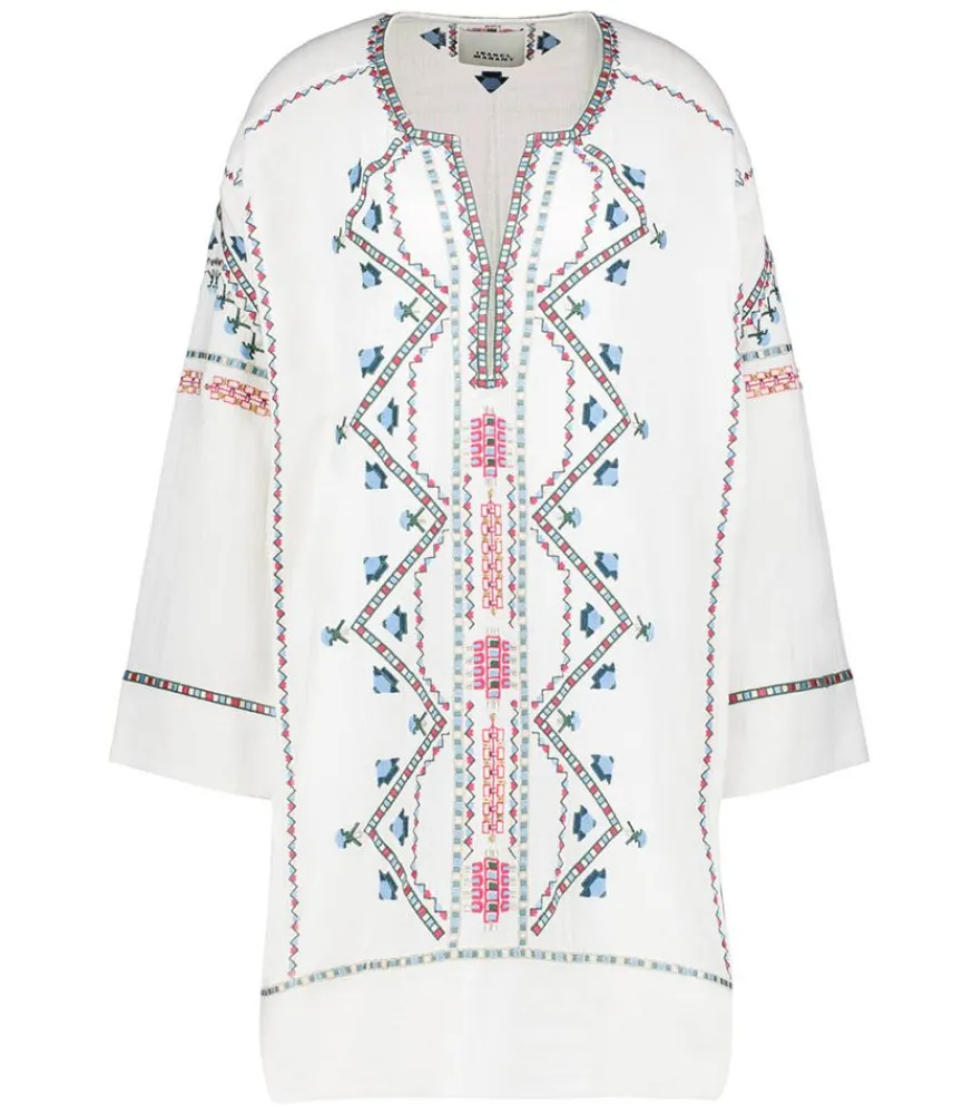 Hot Robe Chemsi Brodee En Coton Ecru Femme Robes