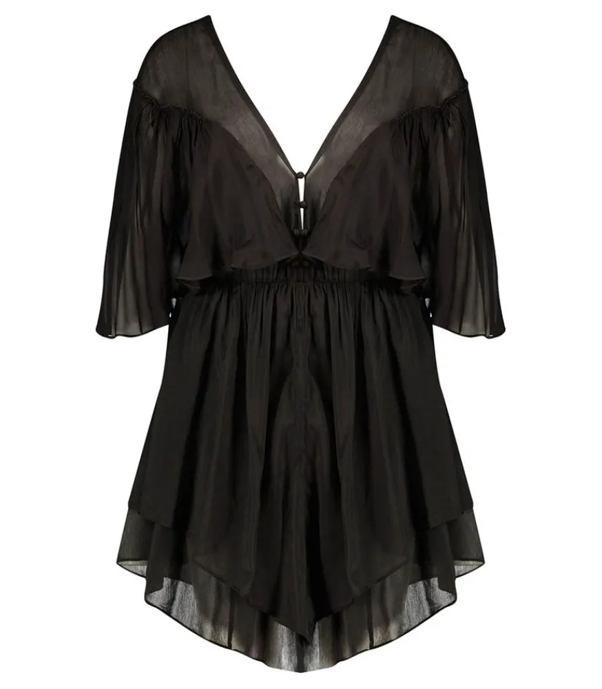 Outlet Robe Courte En Coton Et Soie Noir Femme Robes
