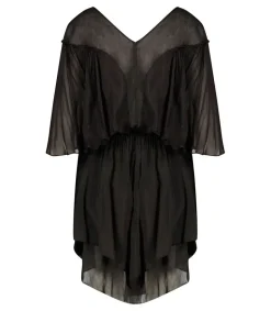 Outlet Robe Courte En Coton Et Soie Noir Femme Robes
