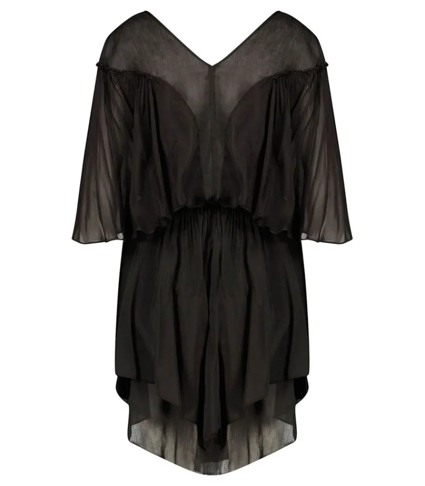 Outlet Robe Courte En Coton Et Soie Noir Femme Robes