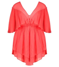Outlet Robe Courte En Coton Et Soie Rouge Femme Robes
