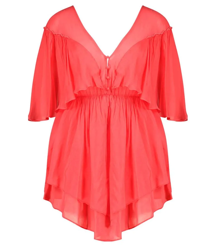 Outlet Robe Courte En Coton Et Soie Rouge Femme Robes
