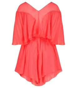 Outlet Robe Courte En Coton Et Soie Rouge Femme Robes