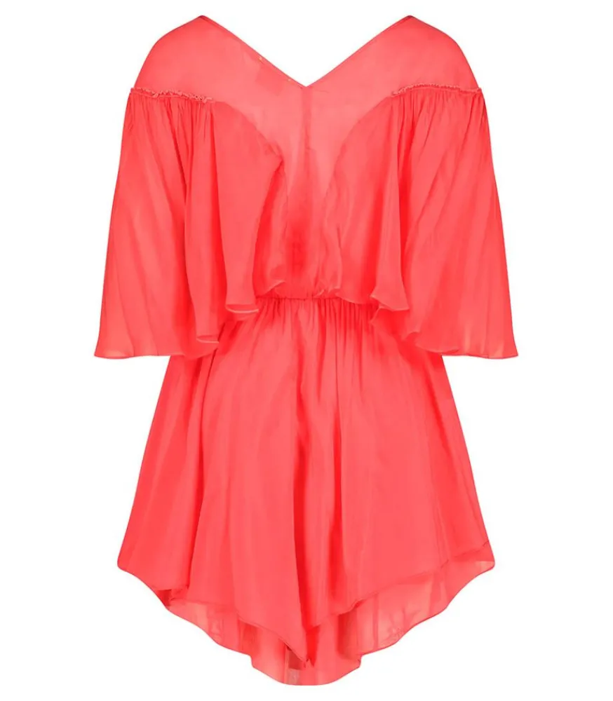 Outlet Robe Courte En Coton Et Soie Rouge Femme Robes