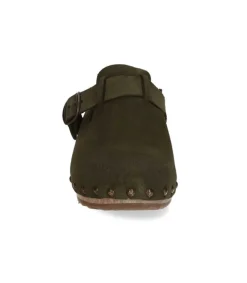 Discount Sabots Clang Cuir Velours Kaki Femme Sabots