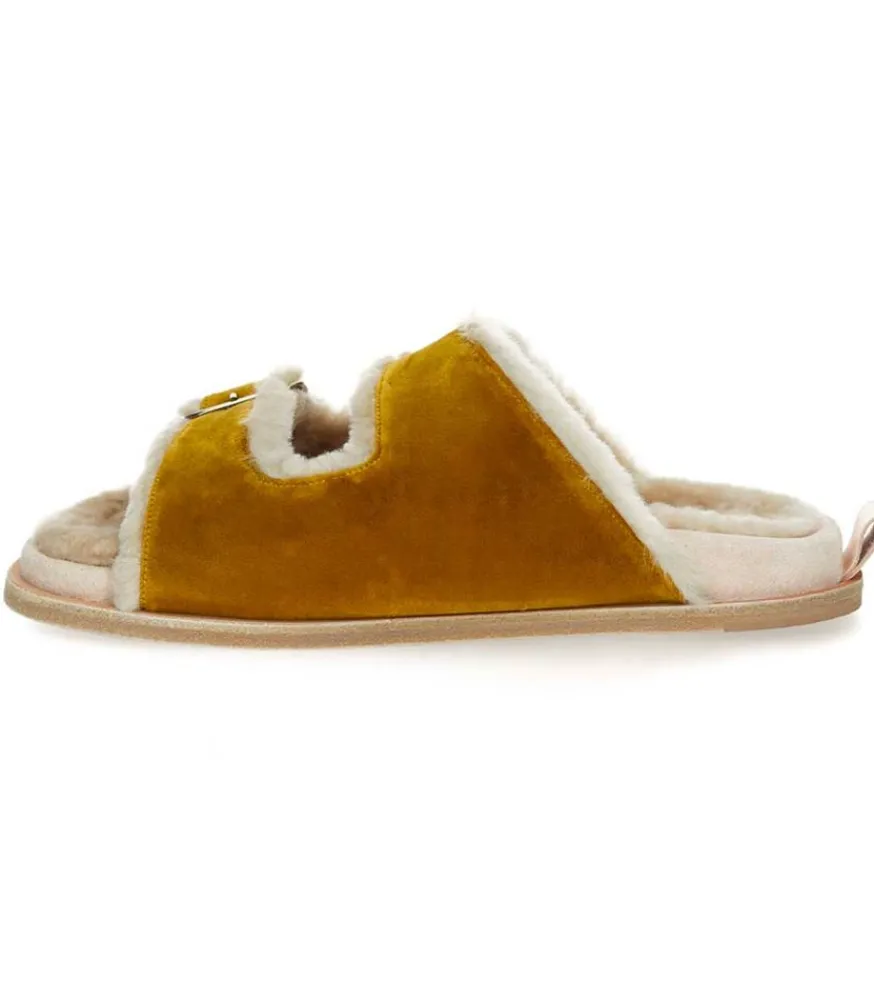 Sale Sandales A Boucles En Velours Et Peau De Mouton Femme Sandales & Tongs
