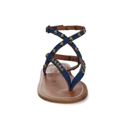 Clearance Sandales Deltapyr Cuir Velours Bleu Bronze Femme Sandales & Tongs