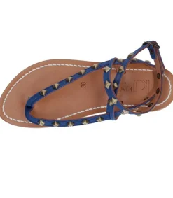 Clearance Sandales Deltapyr Cuir Velours Bleu Bronze Femme Sandales & Tongs