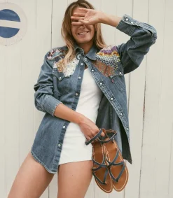 Hot Sandales Epicure Cuir Velours Bleu Femme Sandales & Tongs