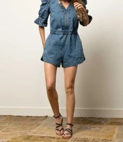 Hot Sandales Epicure Cuir Velours Bleu Femme Sandales & Tongs