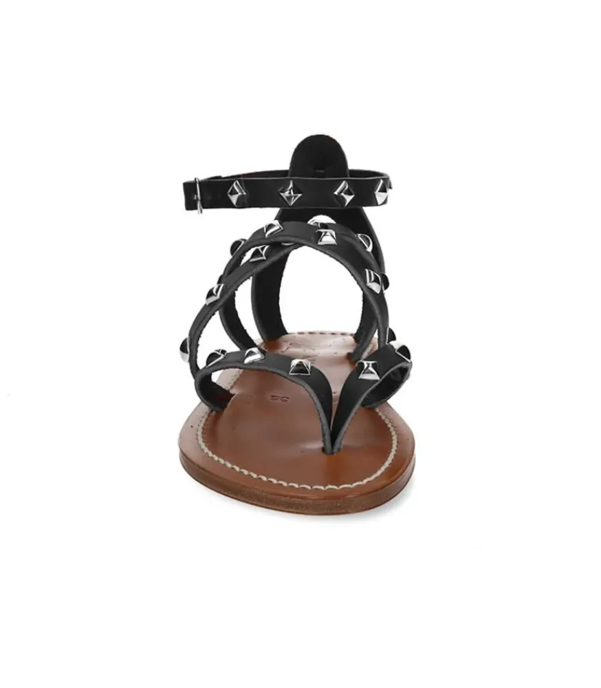 Sale Sandales Epicurepyr Cuir Lisse Noir Argent Femme Sandales & Tongs