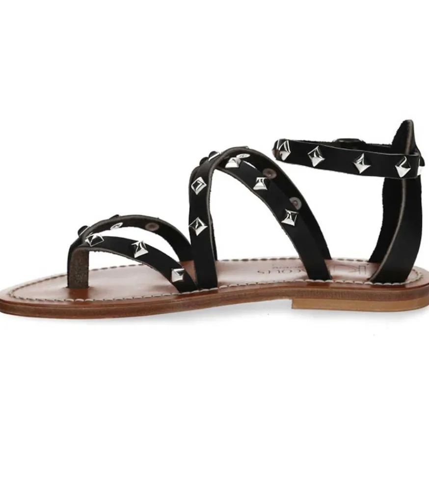 Sale Sandales Epicurepyr Cuir Lisse Noir Argent Femme Sandales & Tongs