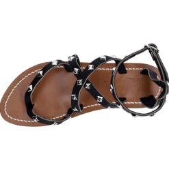 Sale Sandales Epicurepyr Cuir Lisse Noir Argent Femme Sandales & Tongs