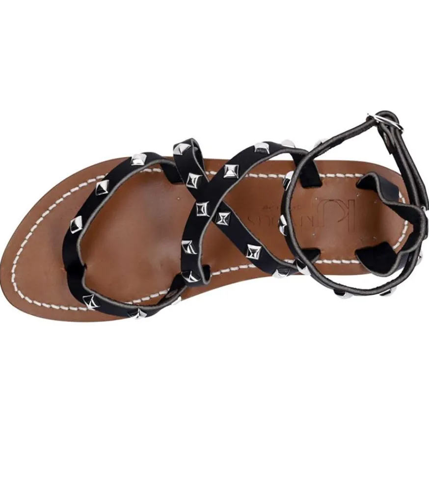 Sale Sandales Epicurepyr Cuir Lisse Noir Argent Femme Sandales & Tongs