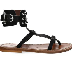 Hot Sandales Forban Cuir Lisse Noir Femme Sandales & Tongs