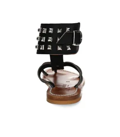 Hot Sandales Forban Cuir Lisse Noir Femme Sandales & Tongs