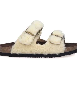 Sandales Shearling Beige/Marron Femme Sandales & Tongs