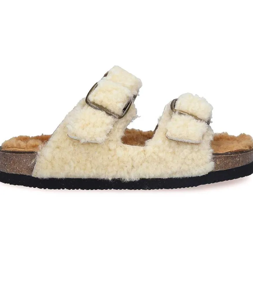 Outlet Sandales Shearling Champagne/Camel Femme Sandales & Tongs