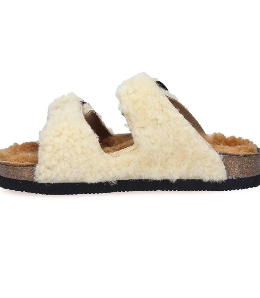 Outlet Sandales Shearling Champagne/Camel Femme Sandales & Tongs