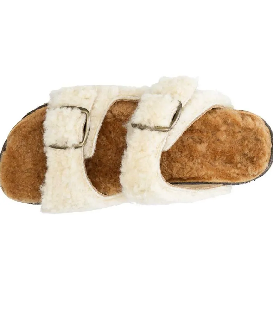 Outlet Sandales Shearling Champagne/Camel Femme Sandales & Tongs