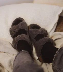 Hot Sandales Shearling Gris/Gris Femme Sandales & Tongs