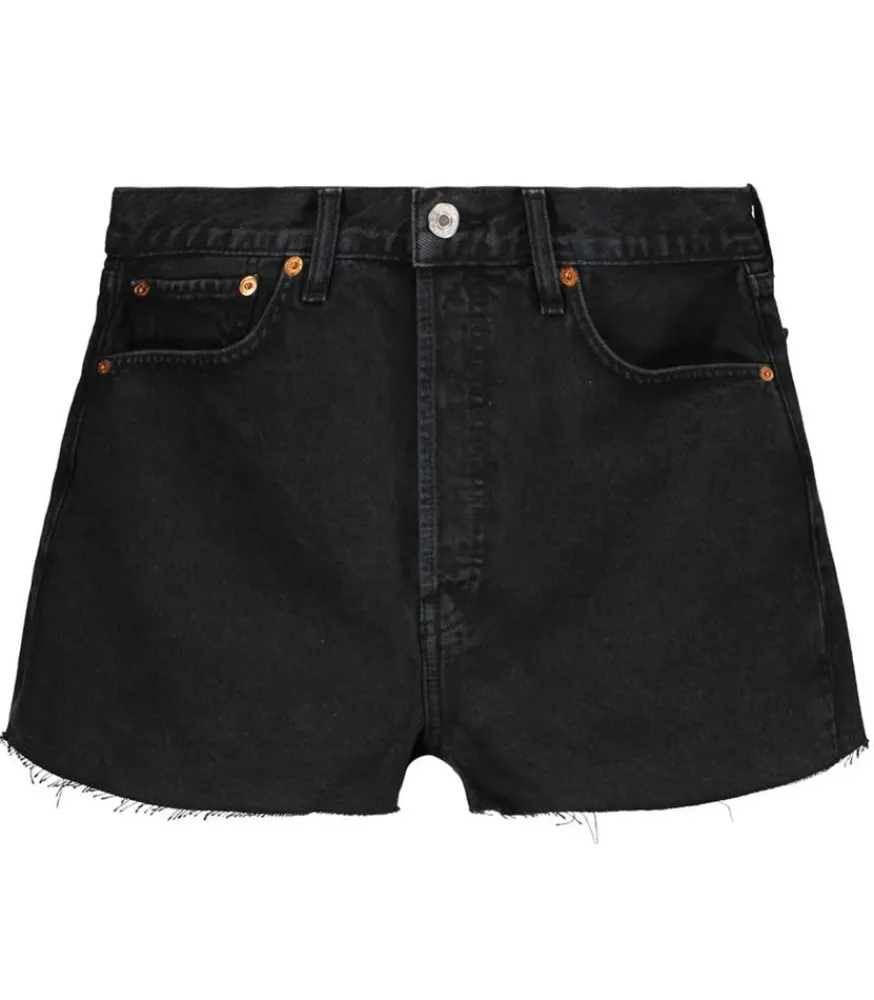 Hot Short A Taille Haute En Denim Noir Surteint Femme Bas