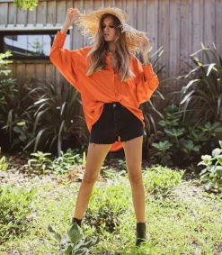 Hot Short A Taille Haute En Denim Noir Surteint Femme Bas